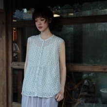 碎花苧麻小衫無袖上衣圓領