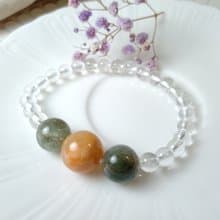 手鍊 珠串設計 綠髮晶+兔毛晶+白水晶