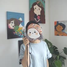 帶頭巾的醬紫小姐手工斜挎包雜物包小背包特色包包交換禮物