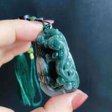 天然緬甸玉 翡翠 飄花 螭龍 如意 一葉致富 發財 包掛 禮物 車掛