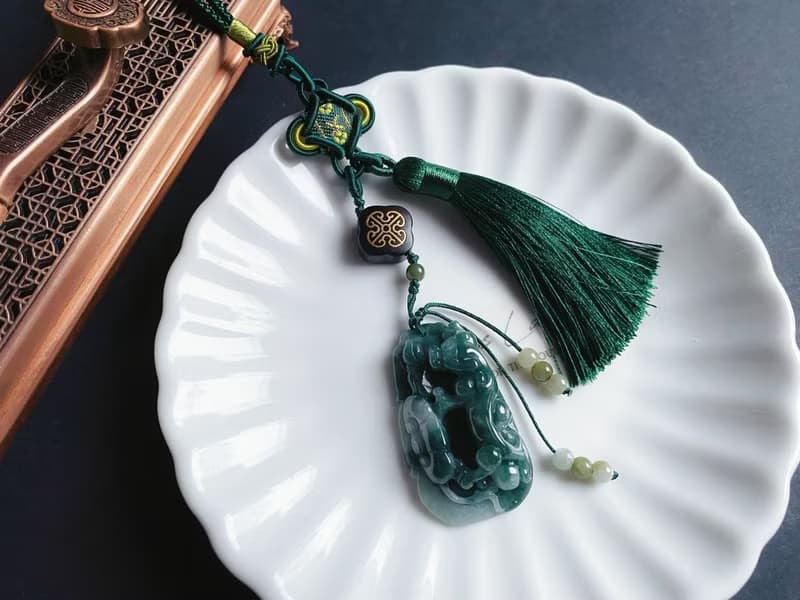 天然緬甸玉 翡翠 飄花 螭龍 如意 一葉致富 發財 包掛 禮物 車掛