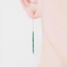 スクエアカットターコイズのチェーンイヤリング、ピアス