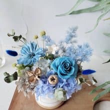 海藏設計|帥氣單寧藍 。牛仔風永生盆花+木質杯墊