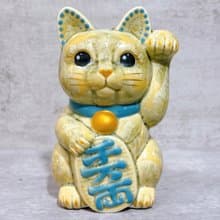 【福鈴貓緣】日本清水燒招財貓 | 花結晶 綠黃 千萬両 左