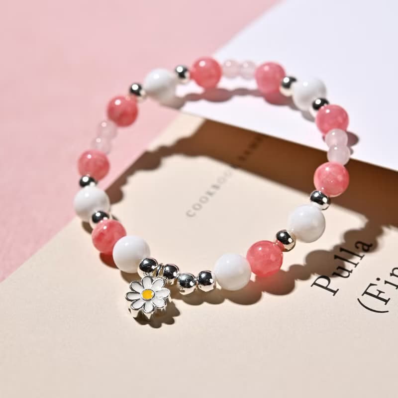 小花兒 | 粉晶*紅紋石*硨磲 -兒童手鍊/手工串珠