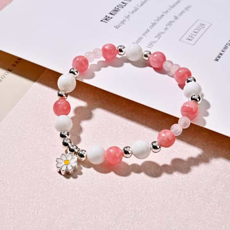 小花兒 | 粉晶*紅紋石*硨磲 -兒童手鍊/手工串珠