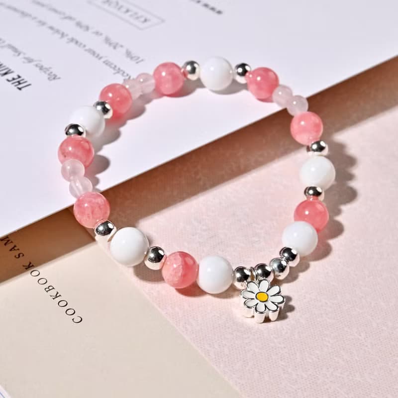 小花兒 | 粉晶*紅紋石*硨磲 -兒童手鍊/手工串珠