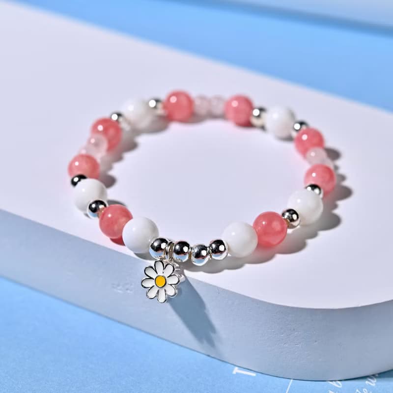 小花兒 | 粉晶*紅紋石*硨磲 -兒童手鍊/手工串珠