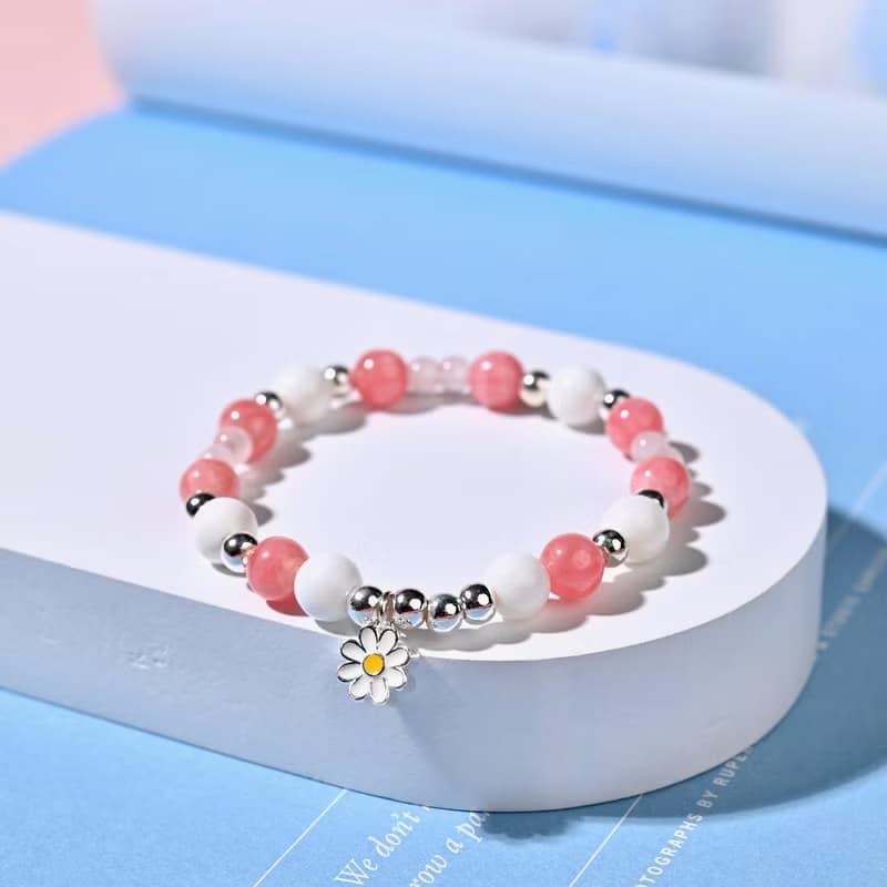 小花兒 | 粉晶*紅紋石*硨磲 -兒童手鍊/手工串珠