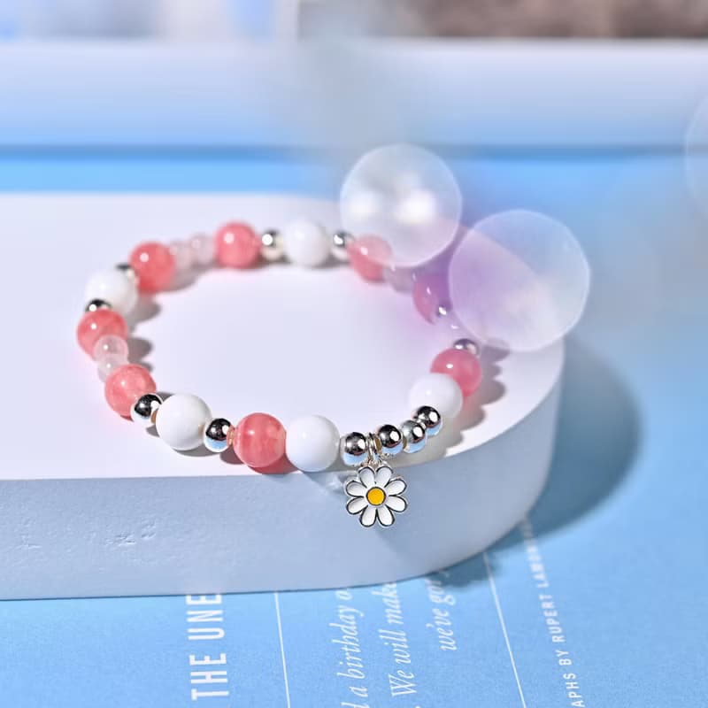 小花兒 | 粉晶*紅紋石*硨磲 -兒童手鍊/手工串珠
