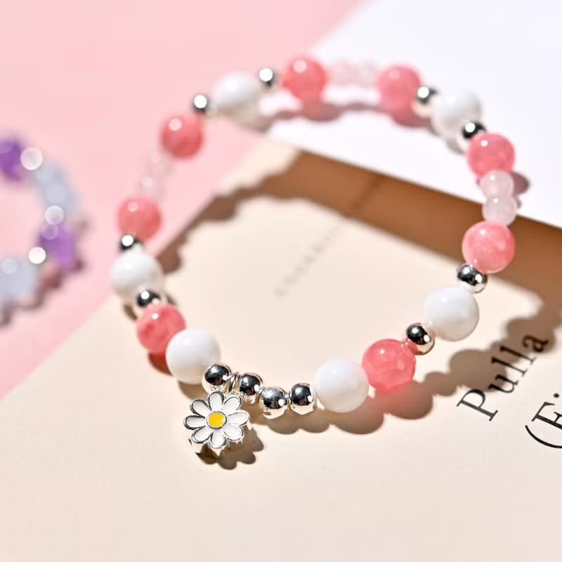 小花兒 | 粉晶*紅紋石*硨磲 -兒童手鍊/手工串珠