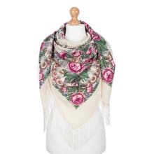 Pavlovo Posad Russian Shawl 100% Wool Scarf 125x125 cm Wrap Silk Fringe 555-1