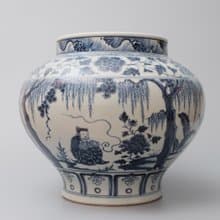 元青花人物故事紋罐 西廂記