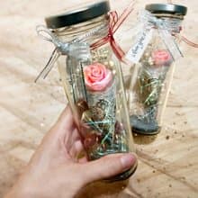 珍珠粉紅甜筒小花束 閃亮玻璃瓶 (情人節禮盒 婚禮小物)