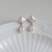 巴洛克云朵珍珠耳釘 s925銀鍍18k金