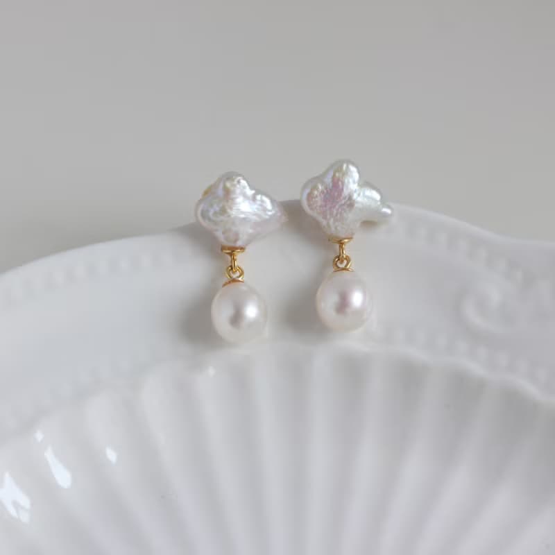 巴洛克云朵珍珠耳釘 s925銀鍍18k金