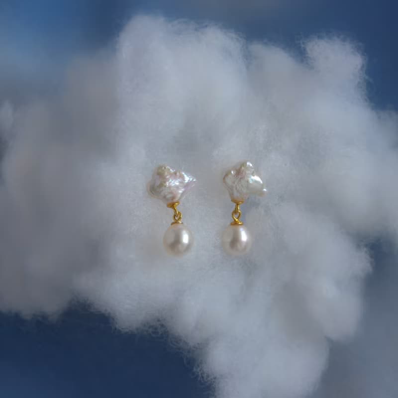 巴洛克云朵珍珠耳釘 s925銀鍍18k金