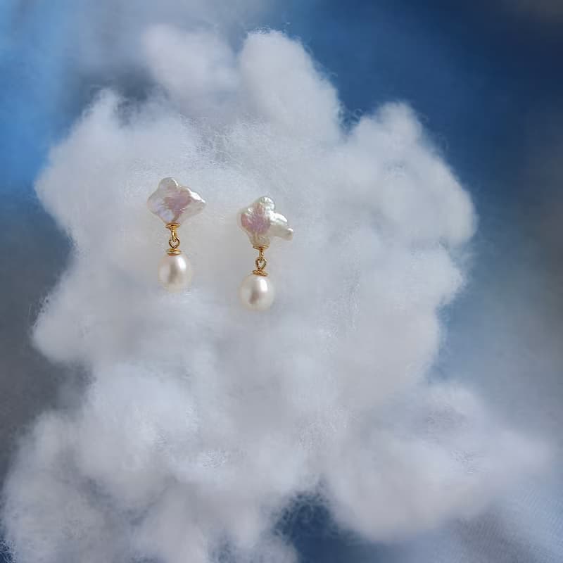 巴洛克云朵珍珠耳釘 s925銀鍍18k金