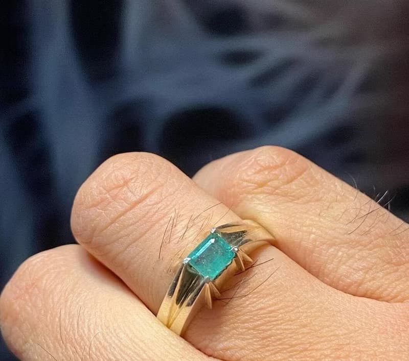 Natural Deep Green Mens Emerald Ring Sterling Silver 925 Handmade Emerald Ring