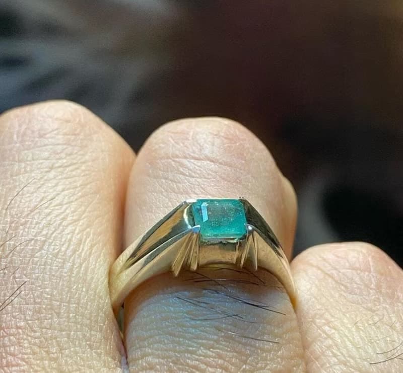 Natural Deep Green Mens Emerald Ring Sterling Silver 925 Handmade Emerald Ring