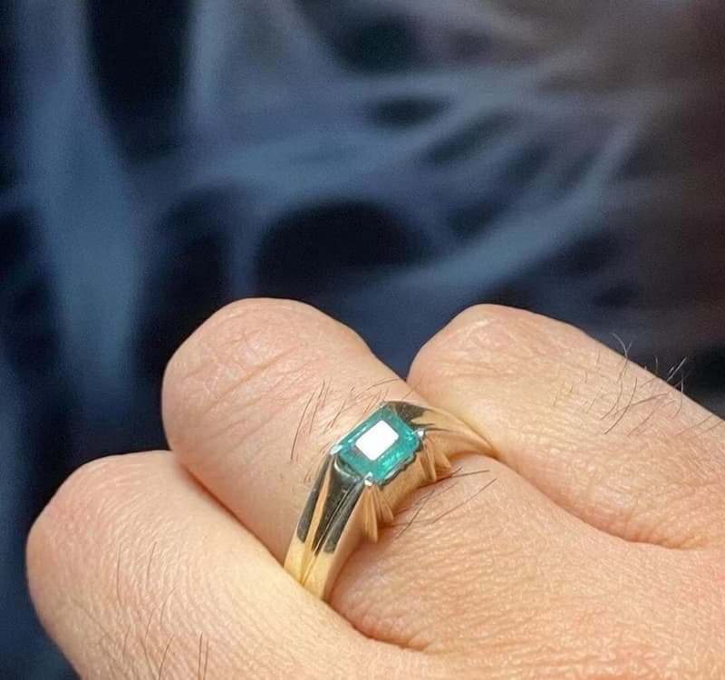 Natural Deep Green Mens Emerald Ring Sterling Silver 925 Handmade Emerald Ring