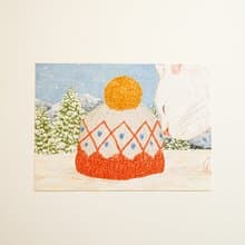 明信片 雪地裡的貓與毛線帽 聖誕卡