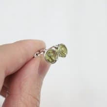 ll 925純銀繞線耳針 ll 6mm橄欖石純銀耳針 耳環 / 一對 附銀耳扣