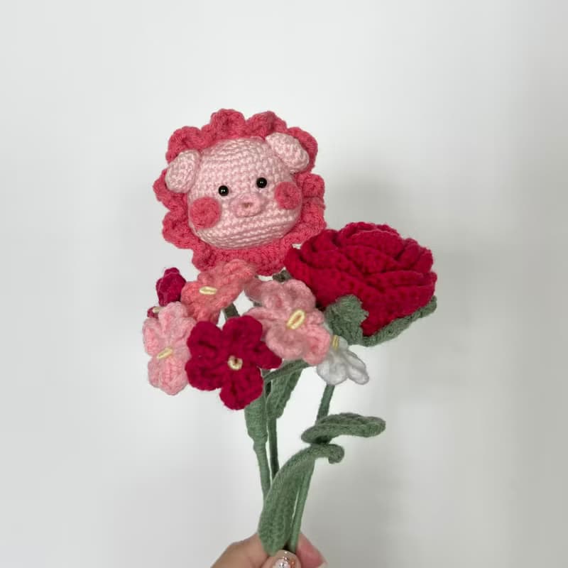 鈎針編織豬豬花花束