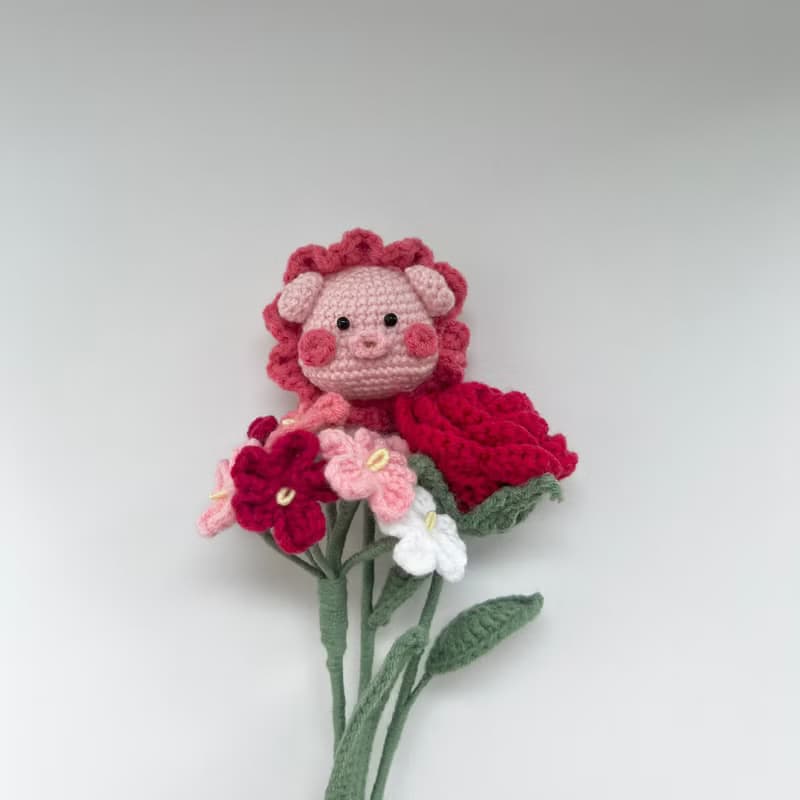 鈎針編織豬豬花花束