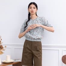 【MEDUSA】藍色碎花棉質小荷葉領口上衣(M-XL) | 女休閒上衣 短袖