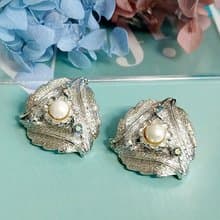 vintage jewelry  古典三葉托珠萊茵 夾式耳環