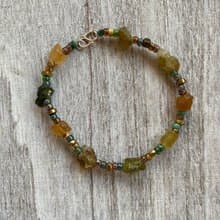 綠黃碧璽原礦與捷克琉璃珠黃銅手鍊