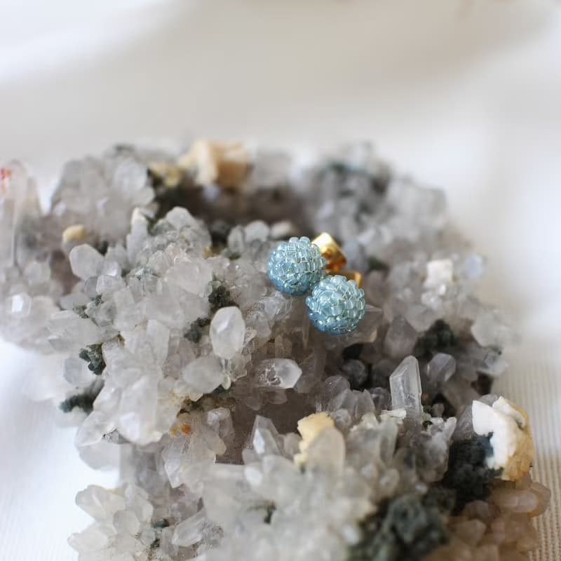 串珠耳飾_金平糖/水藍色/beading earrings
