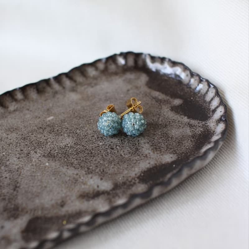 串珠耳飾_金平糖/水藍色/beading earrings