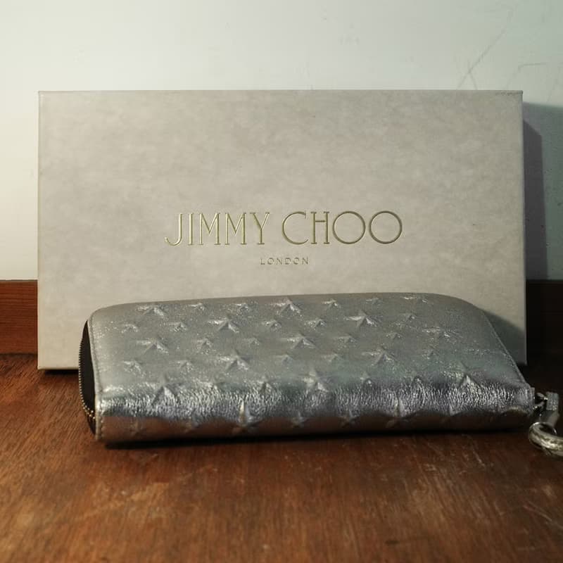 Jimmy Choo 周仰傑 銀色 立體星星 多功能 ㄇ字形 拉鍊 皮夾 長夾
