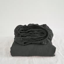 Dark gray linen fitted sheet / Softened linen bed sheet / Deep pocket
