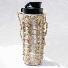 手工麻繩水壺袋/手工麻線水壺袋/保溫瓶袋/飲料提袋-棉麻漸層彩虹