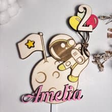 Astronaut Wood Custom Cake Topper - Hand Painted Birthday Keepsake - Custom Name