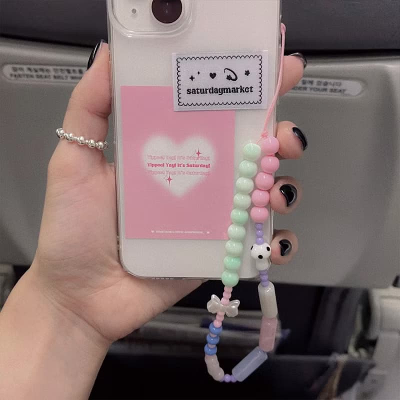 Pink Green Cotton Candy Beads Strap Keyring