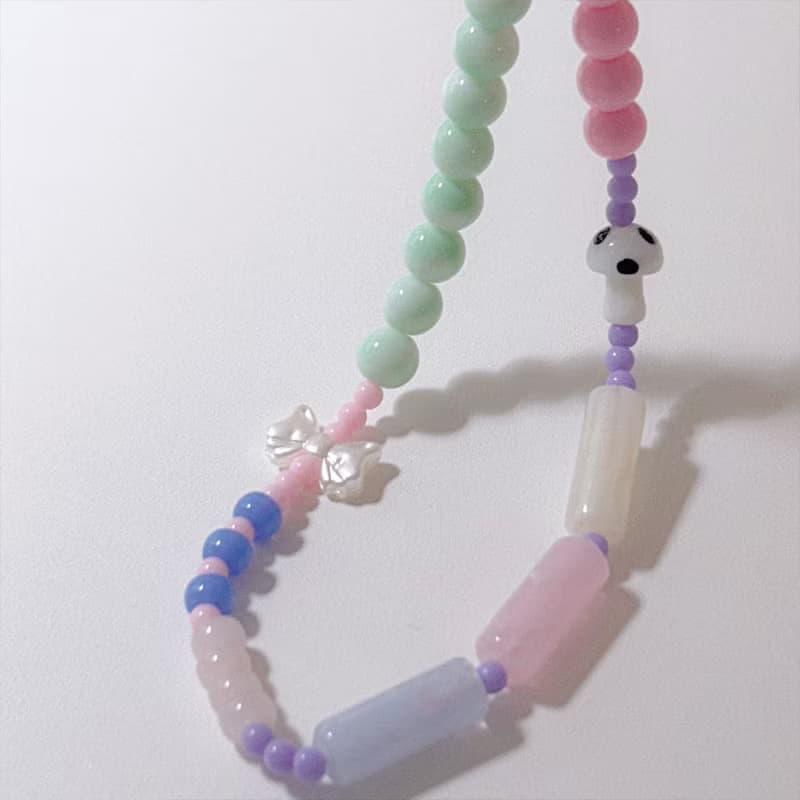 Pink Green Cotton Candy Beads Strap Keyring
