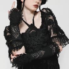 透視雕花蕾絲荷葉邊指環造型長版露指手套DARK IN LOVE台灣AGL026