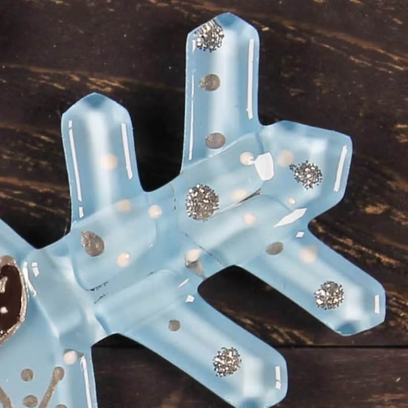 Funny Reindeer Snowflake - Large Christmas Glass Ornament- Hand Painted Decor