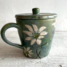 法蘭絨花附蓋咖啡杯_陶器馬克杯