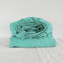 Cyan linen fitted sheet / Softened linen bed sheet / Deep pocket