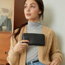 DOLLAR (Black) : Zip around long wallet, cow leather, Black wallet