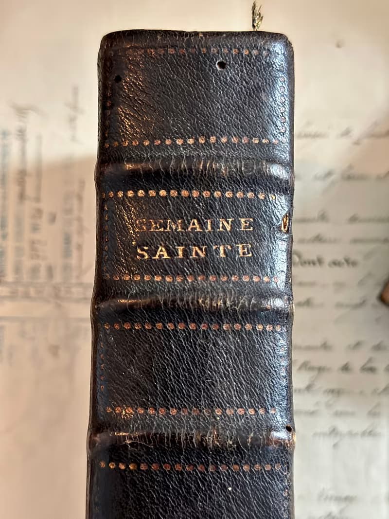 30350-法國1729年古董黑色皮革藏書L'Office de la Semaine Saint