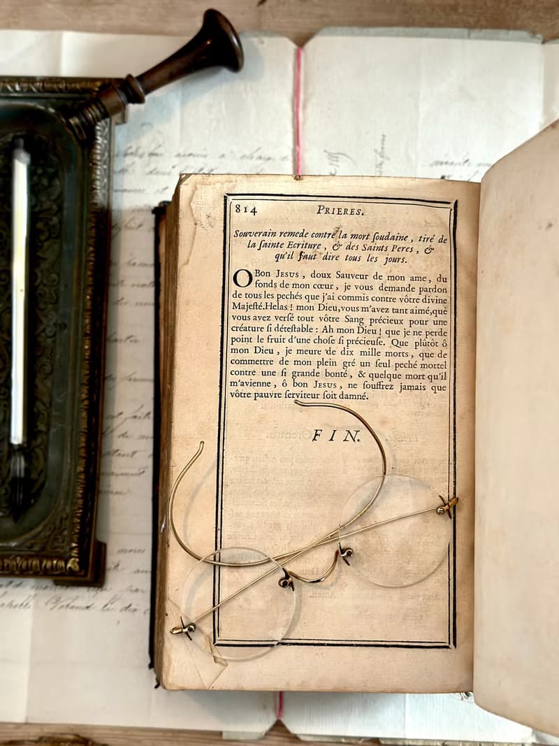 30350-法國1729年古董黑色皮革藏書L'Office de la Semaine Saint