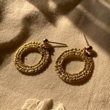 老林雜貨 | 蕾絲花圈黃銅耳環 (針式 / 夾式)