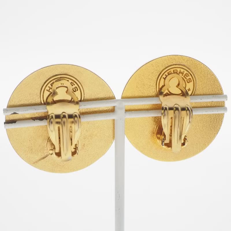 【日本直送】エルメス HERMES メドール イヤリング 金メッキ × レザー ゴールド 約35g レディース【中古】