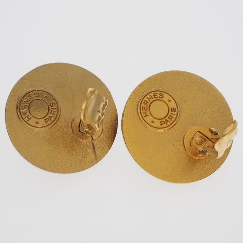 【日本直送】エルメス HERMES メドール イヤリング 金メッキ × レザー ゴールド 約35g レディース【中古】